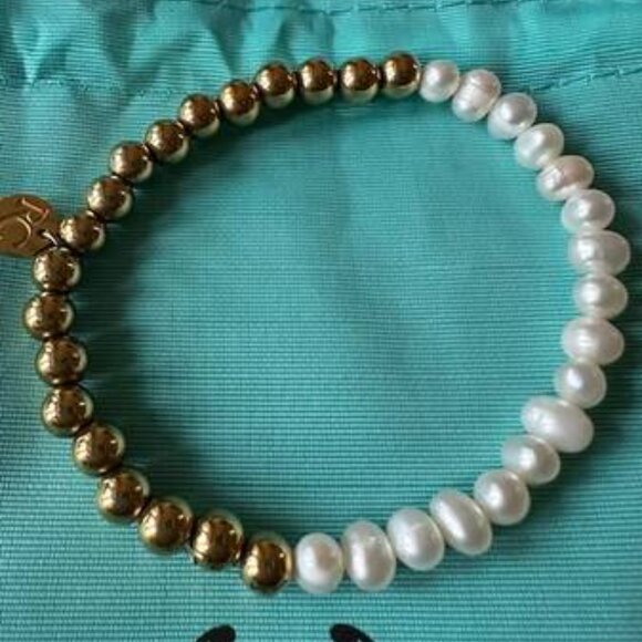 Gold Bead/Pearl Bracelet - Rustic Cuff - Picture 2 of 2